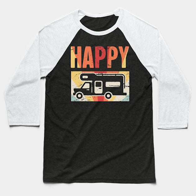 Happy Camper | Retro RV Baseball T-Shirt by Wizardmode